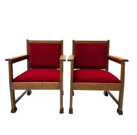 1920s Art Deco Lounge Chairs by Architect Schubad, Solid Oak & Velvet